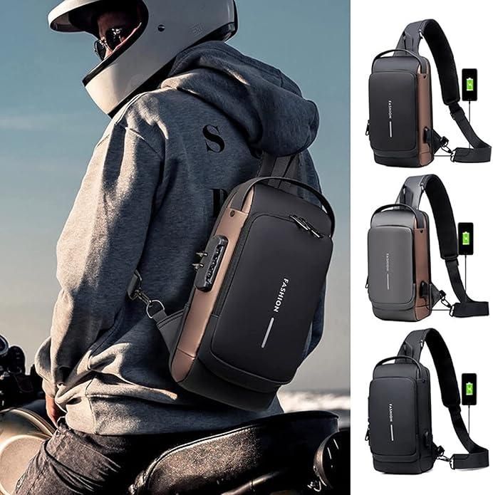 Premium Quality Waterproof with USB Charging Port, Stylish & Travel Friendly with Password Lock Sling Bag for Men & Women