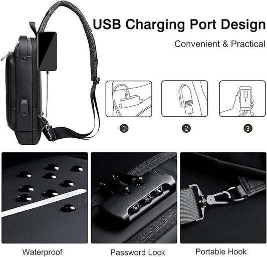 Premium Quality Waterproof with USB Charging Port, Stylish & Travel Friendly with Password Lock Sling Bag for Men & Women