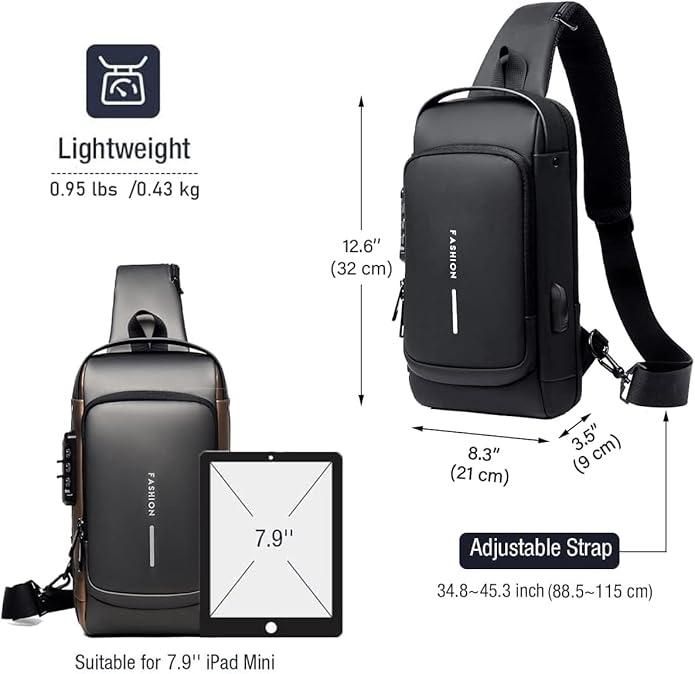 Premium Quality Waterproof with USB Charging Port, Stylish & Travel Friendly with Password Lock Sling Bag for Men & Women